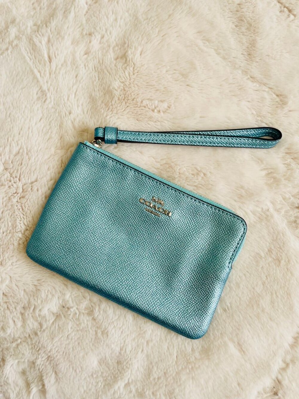 COACH Metallic Blue Wristlet Wallet